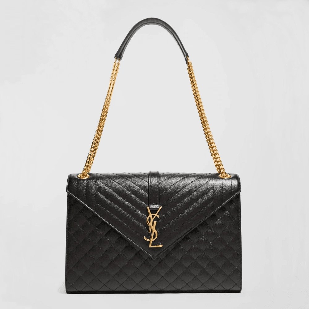Saint Laurent Envelope Triquilt Large YSL Shoulder Bag In Grained Leather,YSL,BAGS