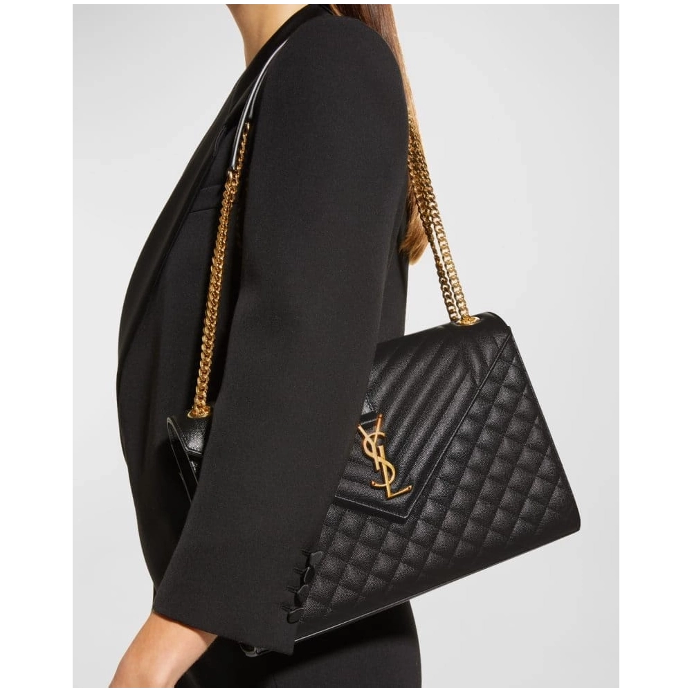 Saint Laurent Envelope Triquilt Large YSL Shoulder Bag In Grained Leather,YSL,BAGS
