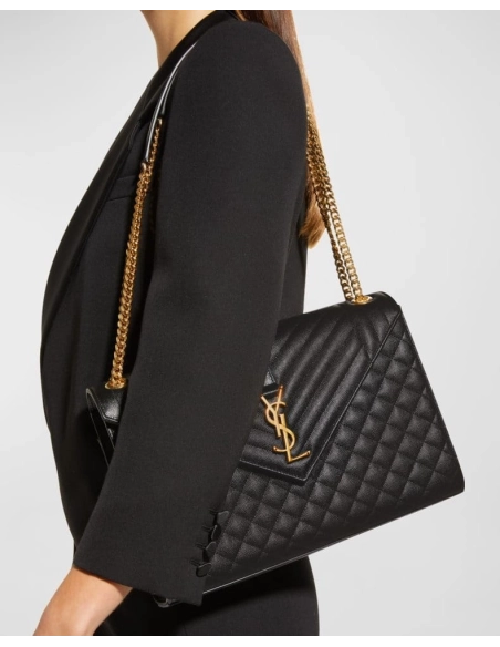 Saint Laurent Envelope Triquilt Large YSL Shoulder Bag In Grained Leather,YSL,BAGS