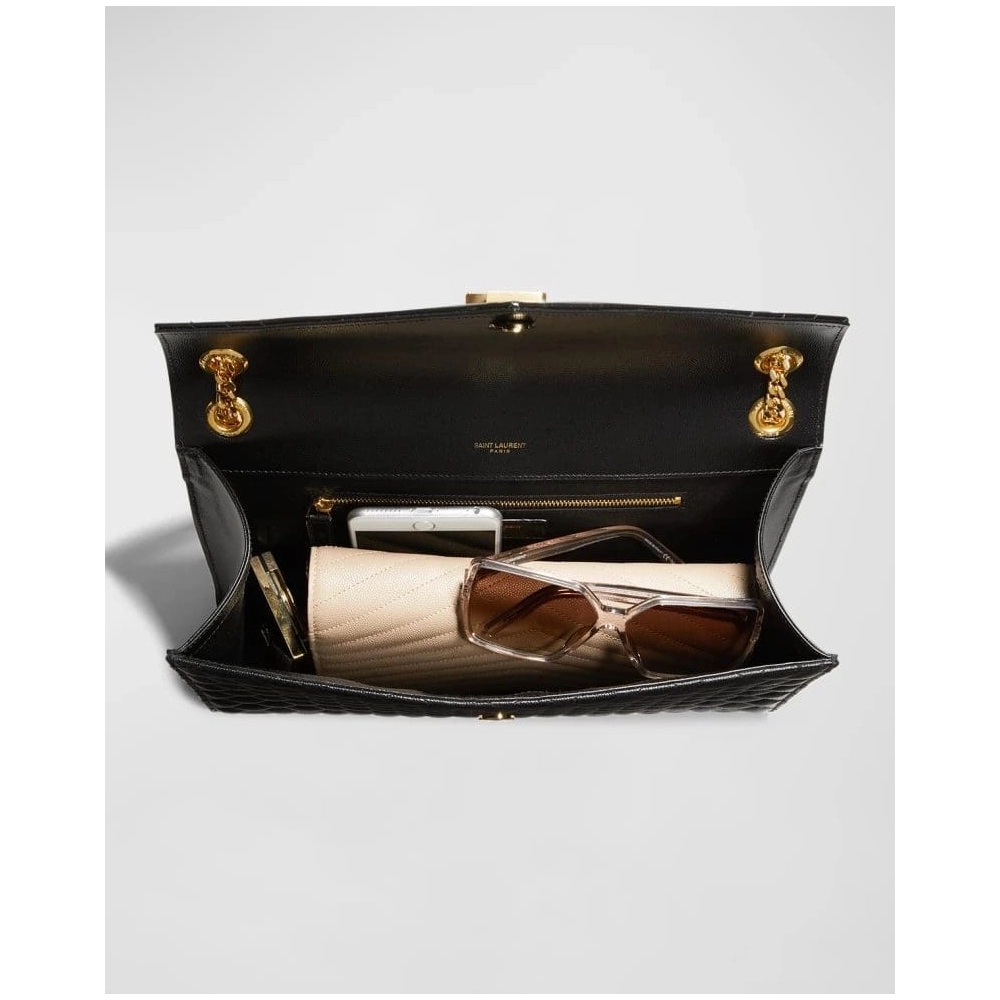 Saint Laurent Envelope Triquilt Large YSL Shoulder Bag In Grained Leather,YSL,BAGS