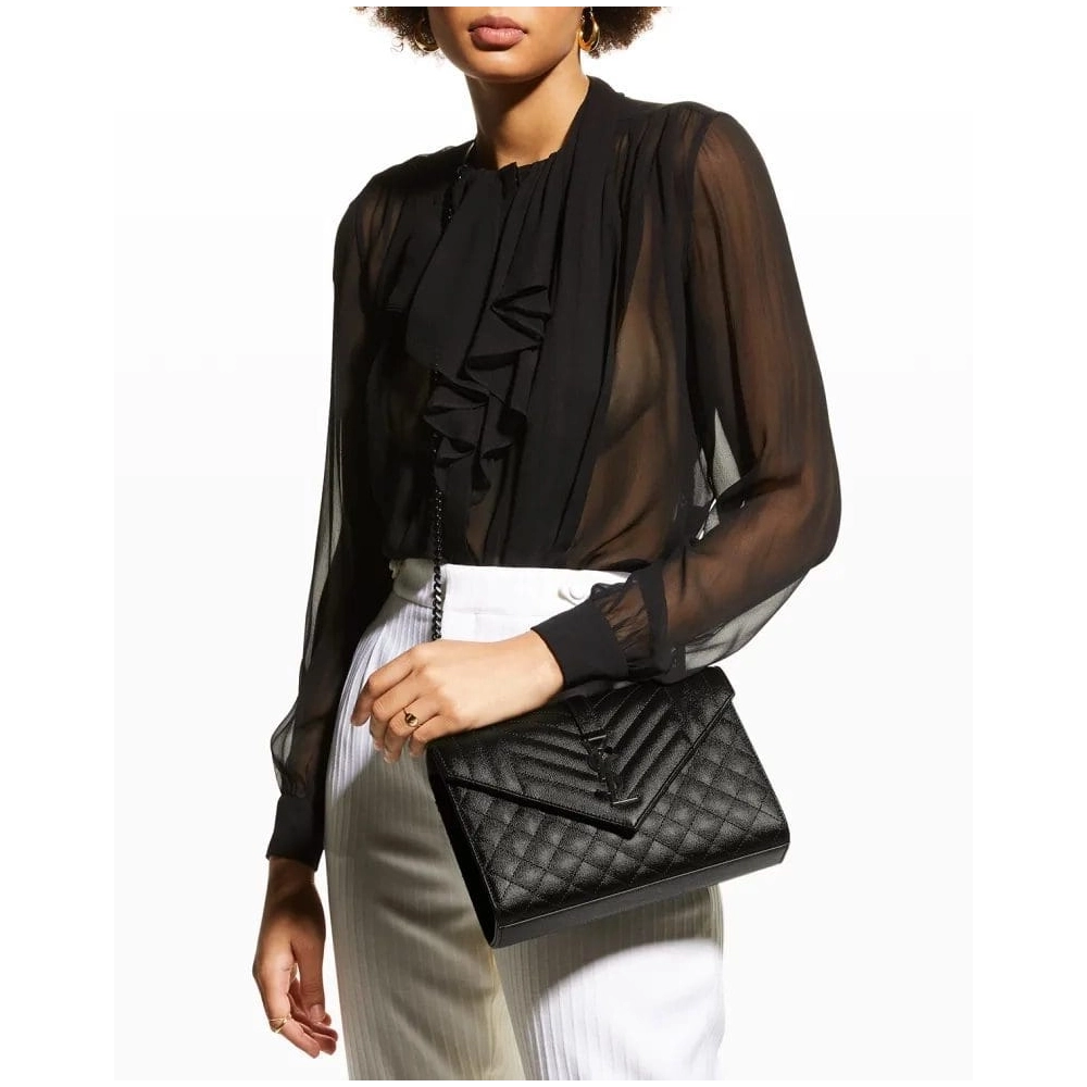 Saint Laurent Envelope Triquilt Medium YSL Shoulder Bag In Grained Leather,YSL,BAGS