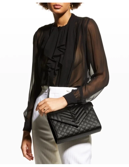 Saint Laurent Envelope Triquilt Medium YSL Shoulder Bag In Grained Leather,YSL,BAGS