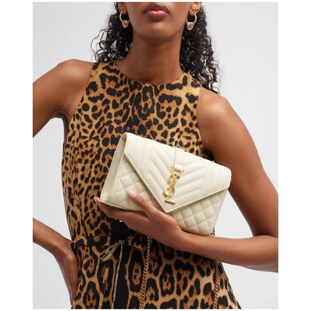 Saint Laurent Envelope Triquilt Small YSL Shoulder Bag In Smooth Leather,YSL,BAGS