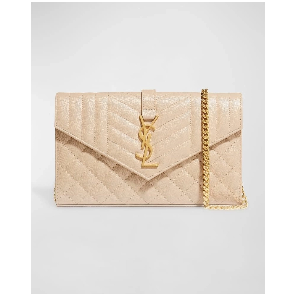 Saint Laurent Envelope Triquilt YSL Wallet On Chain In Grained Leather,YSL,BAGS