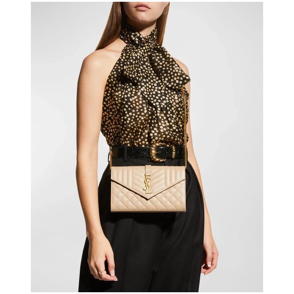 Saint Laurent Envelope Triquilt YSL Wallet On Chain In Grained Leather,YSL,BAGS