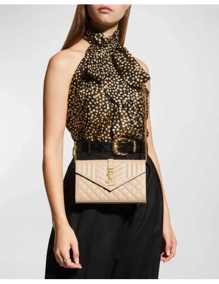 Saint Laurent Envelope Triquilt YSL Wallet On Chain In Grained Leather,YSL,BAGS