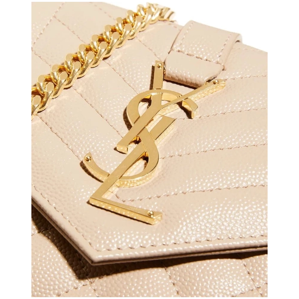 Saint Laurent Envelope Triquilt YSL Wallet On Chain In Grained Leather,YSL,BAGS
