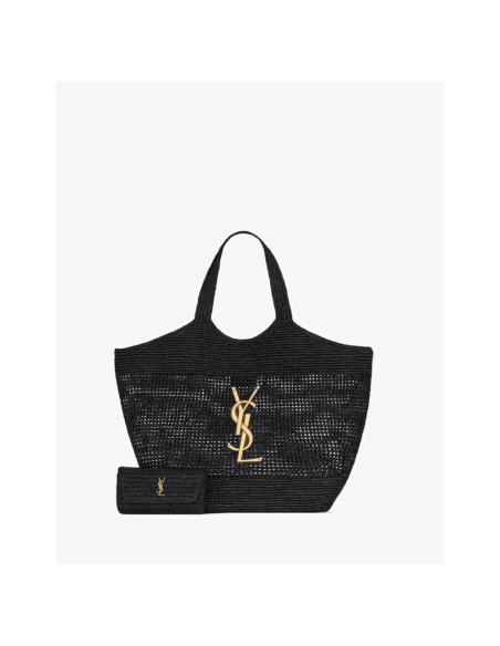 SAINT LAURENT ICARE IN RAFFIA BLACK,YSL,BAGS