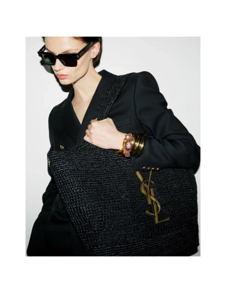 SAINT LAURENT ICARE IN RAFFIA BLACK,YSL,BAGS