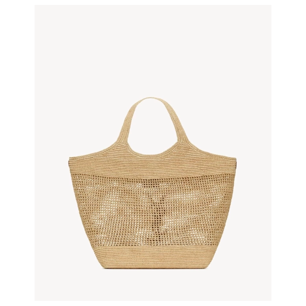 SAINT LAURENT ICARE IN RAFFIA NATUREL AND BROWN GOLD,YSL,BAGS