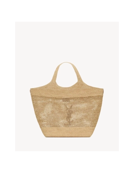 SAINT LAURENT ICARE IN RAFFIA NATUREL AND BROWN GOLD,YSL,BAGS