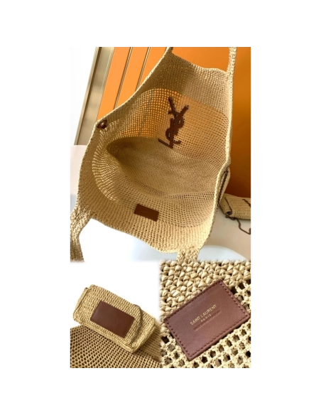 SAINT LAURENT ICARE IN RAFFIA NATUREL AND BROWN GOLD,YSL,BAGS