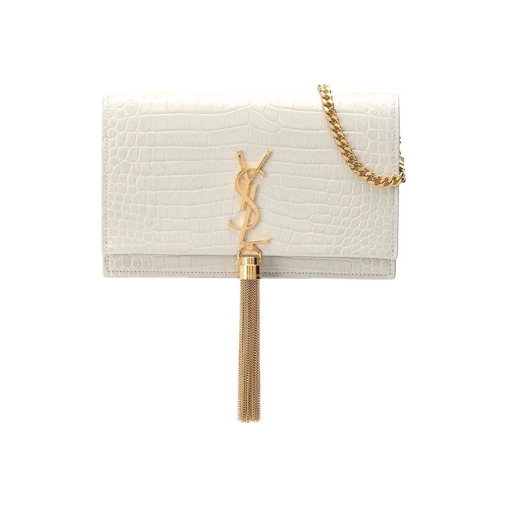 Saint Laurent KATE Medium Fringed Crocodile Embossed Leather Bag,YSL,BAGS