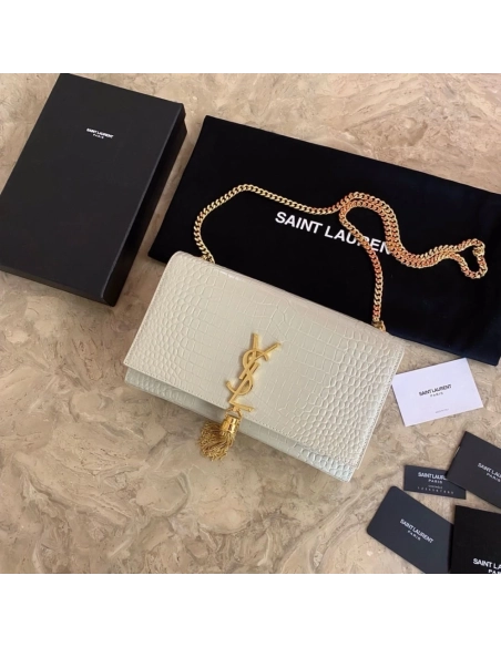 Saint Laurent KATE Medium Fringed Crocodile Embossed Leather Bag,YSL,BAGS