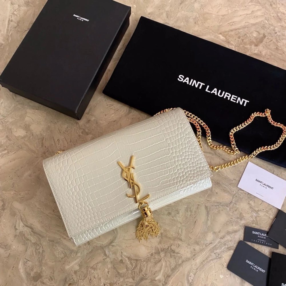 Saint Laurent KATE Medium Fringed Crocodile Embossed Leather Bag,YSL,BAGS