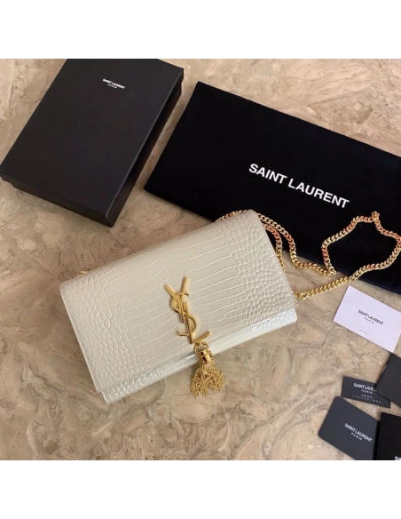 Saint Laurent KATE Medium Fringed Crocodile Embossed Leather Bag,YSL,BAGS