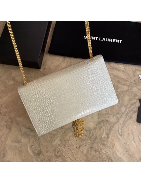 Saint Laurent KATE Medium Fringed Crocodile Embossed Leather Bag,YSL,BAGS