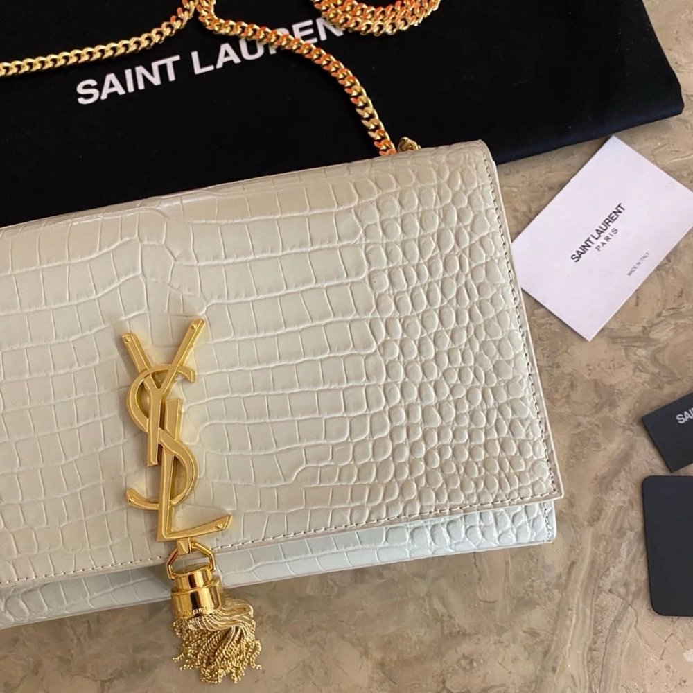 Saint Laurent KATE Medium Fringed Crocodile Embossed Leather Bag,YSL,BAGS