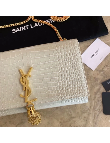 Saint Laurent KATE Medium Fringed Crocodile Embossed Leather Bag,YSL,BAGS