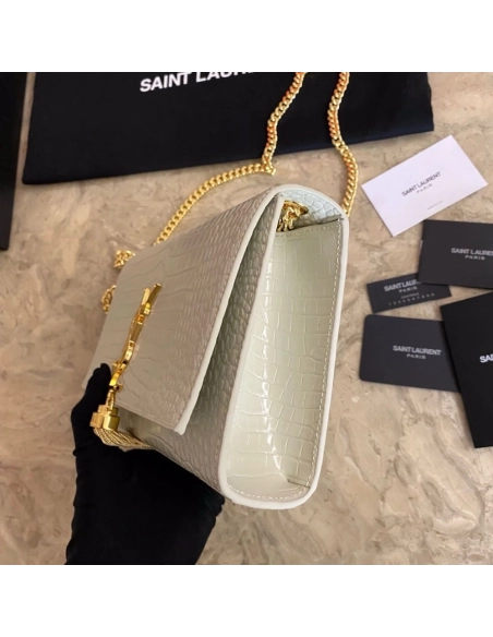 Saint Laurent KATE Medium Fringed Crocodile Embossed Leather Bag,YSL,BAGS