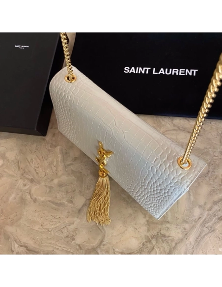 Saint Laurent KATE Medium Fringed Crocodile Embossed Leather Bag,YSL,BAGS