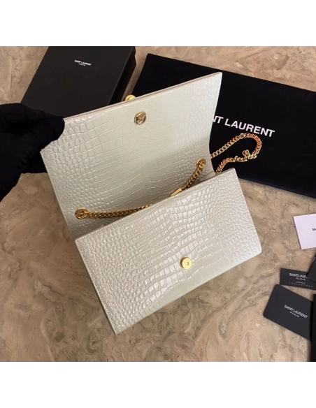 Saint Laurent KATE Medium Fringed Crocodile Embossed Leather Bag,YSL,BAGS