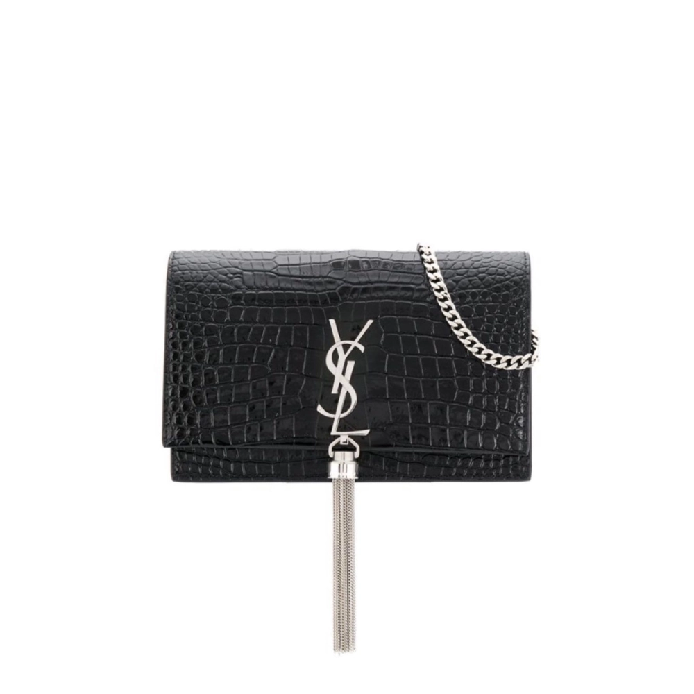 SAINT LAURENT Kate Monogram Croc Embossed Leather Shoulder Bag,YSL,BAGS