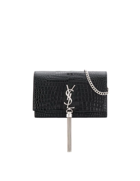 SAINT LAURENT Kate Monogram Croc Embossed Leather Shoulder Bag,YSL,BAGS