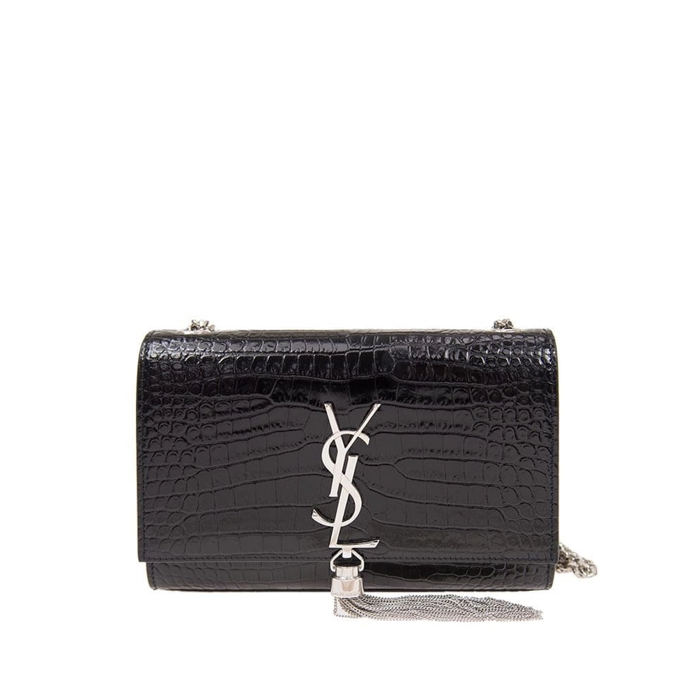 SAINT LAURENT Kate Monogram Croc Embossed Leather Shoulder Bag,YSL,BAGS
