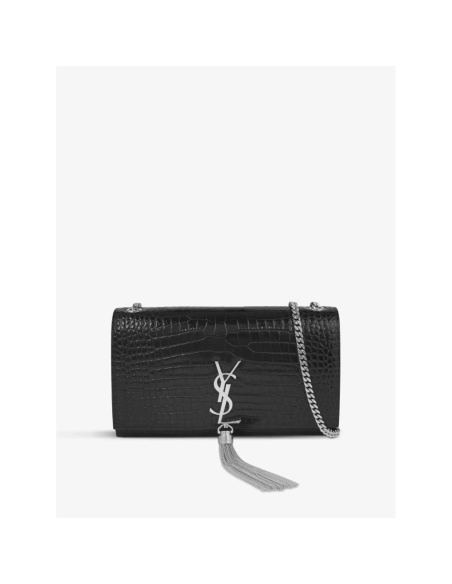 SAINT LAURENT Kate Monogram Croc Embossed Leather Shoulder Bag,YSL,BAGS