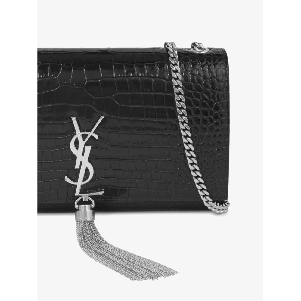SAINT LAURENT Kate Monogram Croc Embossed Leather Shoulder Bag,YSL,BAGS