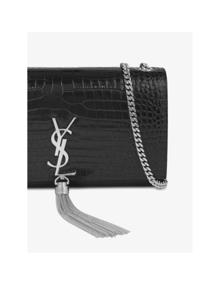 SAINT LAURENT Kate Monogram Croc Embossed Leather Shoulder Bag,YSL,BAGS