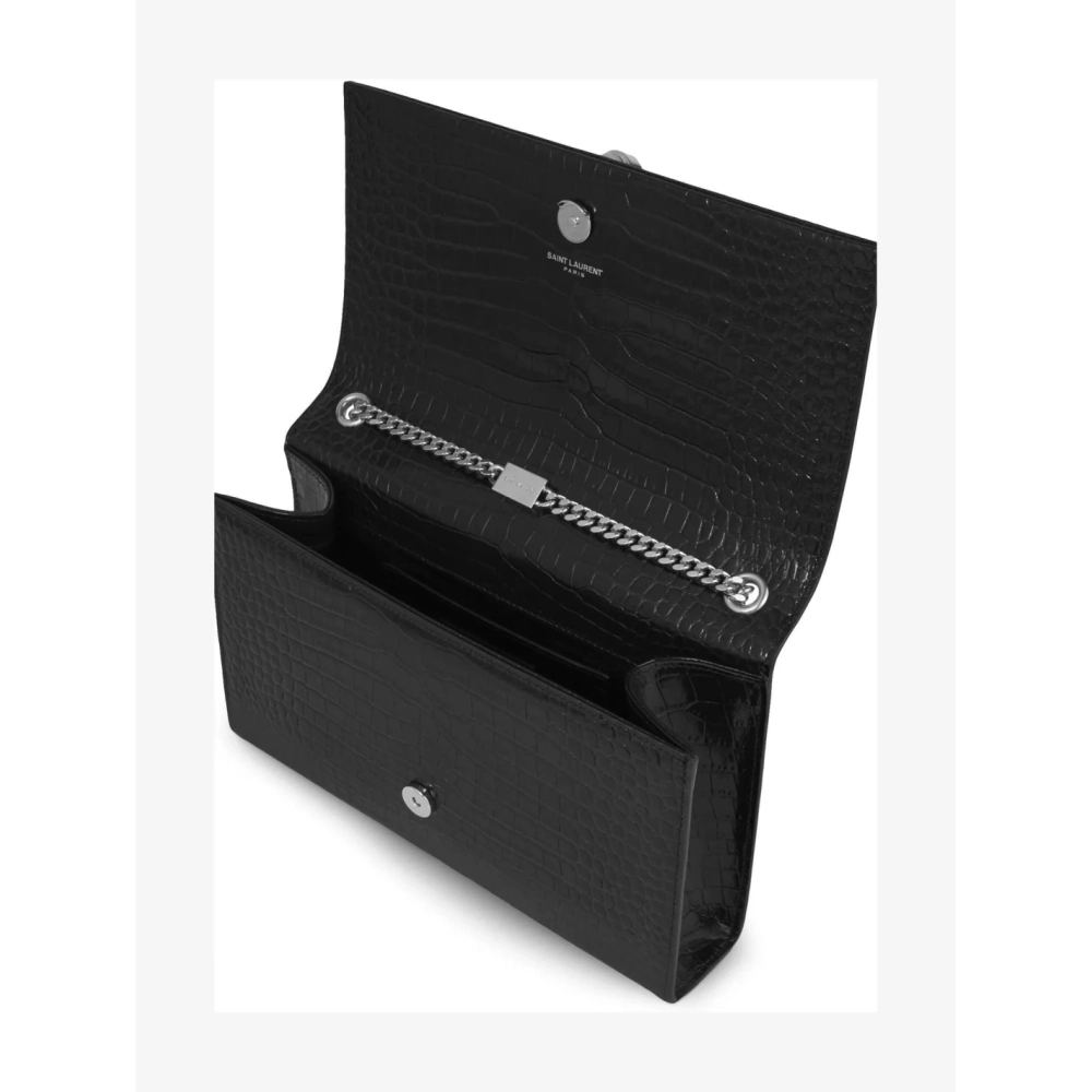 SAINT LAURENT Kate Monogram Croc Embossed Leather Shoulder Bag,YSL,BAGS