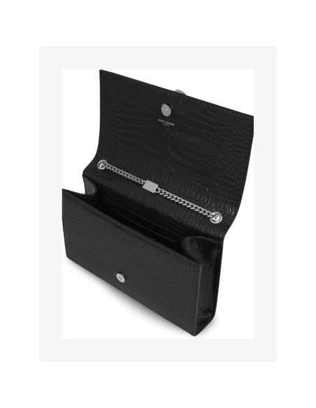 SAINT LAURENT Kate Monogram Croc Embossed Leather Shoulder Bag,YSL,BAGS