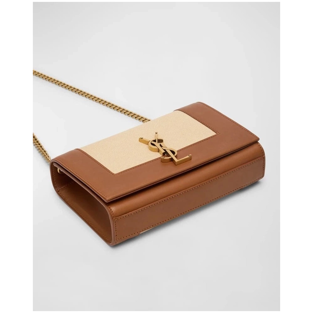 Saint Laurent Kate Small YSL Wallet On Chain In Linen And Leather,YSL,BAGS