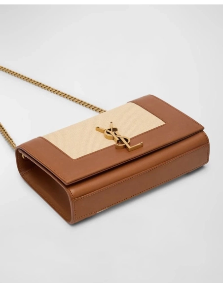 Saint Laurent Kate Small YSL Wallet On Chain In Linen And Leather,YSL,BAGS
