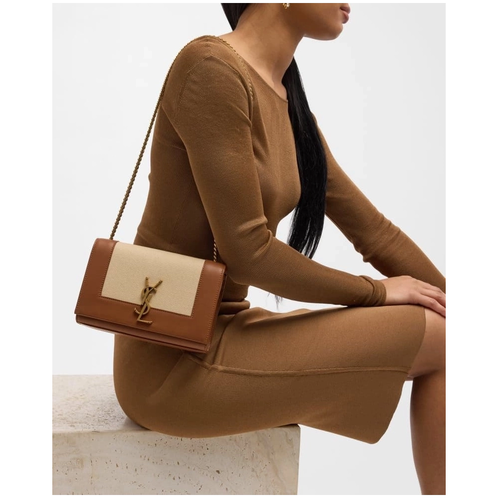 Saint Laurent Kate Small YSL Wallet On Chain In Linen And Leather,YSL,BAGS