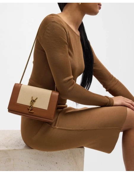 Saint Laurent Kate Small YSL Wallet On Chain In Linen And Leather,YSL,BAGS