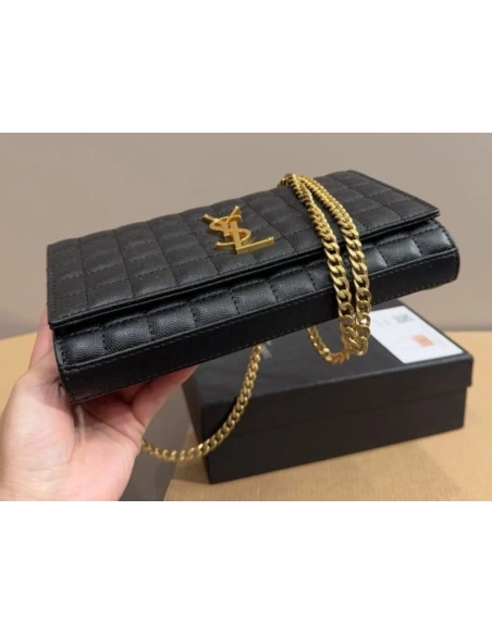 SAINT LAURENT LAMBSKIN CASSANDRE CHAIN WALLET,YSL,BAGS