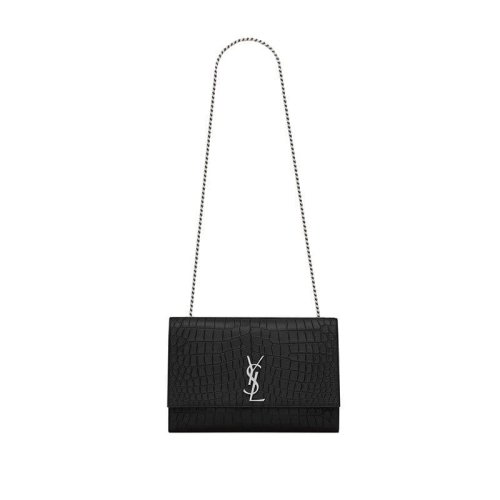 Saint Laurent Large Kate Chain Bag In Black Crocodile Embossed L,YSL,BAGS