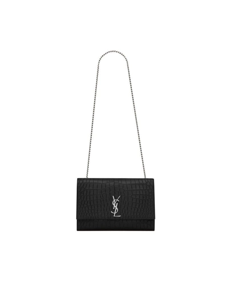 Saint Laurent Large Kate Chain Bag In Black Crocodile Embossed L,YSL,BAGS