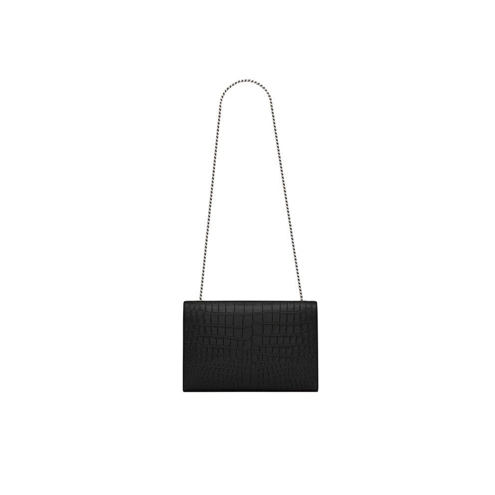 Saint Laurent Large Kate Chain Bag In Black Crocodile Embossed L,YSL,BAGS