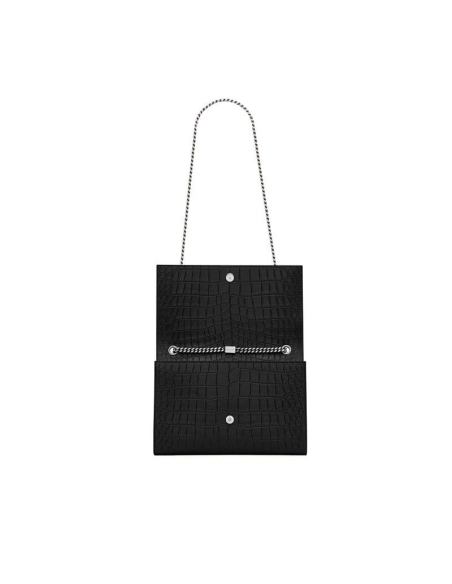 Saint Laurent Large Kate Chain Bag In Black Crocodile Embossed L,YSL,BAGS
