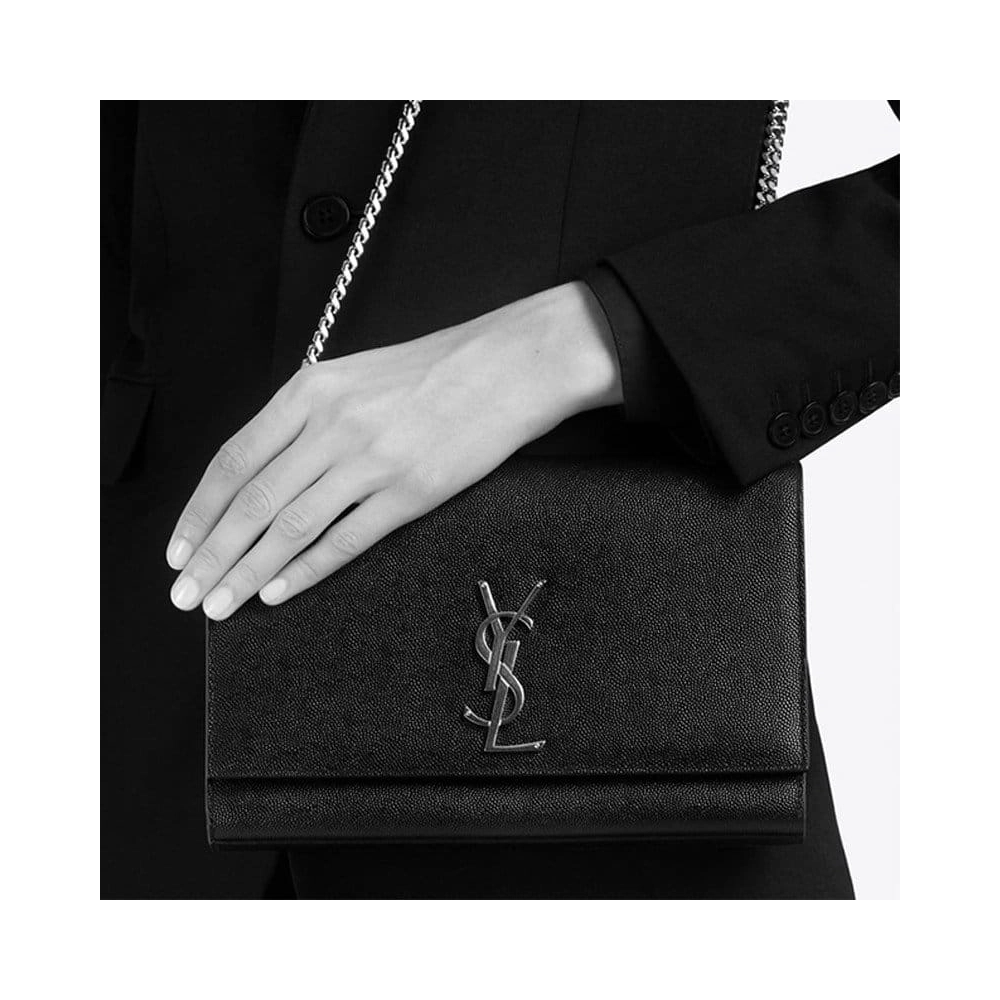 Saint Laurent Large Kate Chain Bag In Black Textured Leather,YSL,BAGS