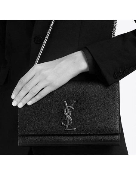 Saint Laurent Large Kate Chain Bag In Black Textured Leather,YSL,BAGS