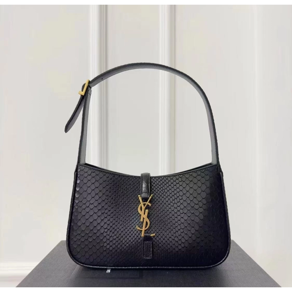 SAINT LAURENT Le 5 A 7 Hobo Shoulder Bag In Python Black,YSL,BAGS