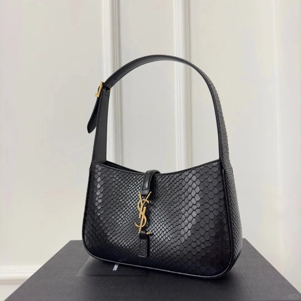 SAINT LAURENT Le 5 A 7 Hobo Shoulder Bag In Python Black,YSL,BAGS