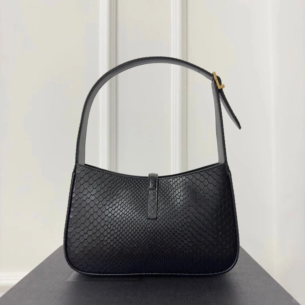 SAINT LAURENT Le 5 A 7 Hobo Shoulder Bag In Python Black,YSL,BAGS