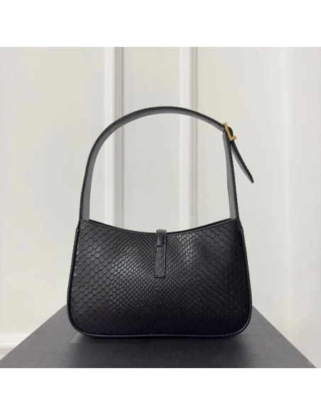 SAINT LAURENT Le 5 A 7 Hobo Shoulder Bag In Python Black,YSL,BAGS