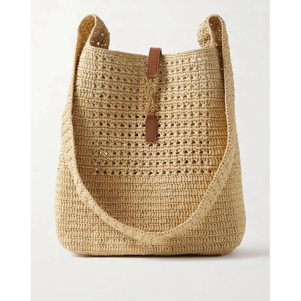 Saint Laurent Le 5 A 7 In Raffia Crochet And Smooth Leather,YSL,BAGS